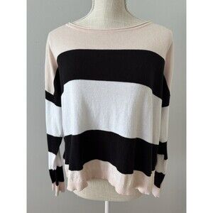 Planet By Lauren G Women’s Cotton Pink‎ White And Black Striped Sweater Blouse